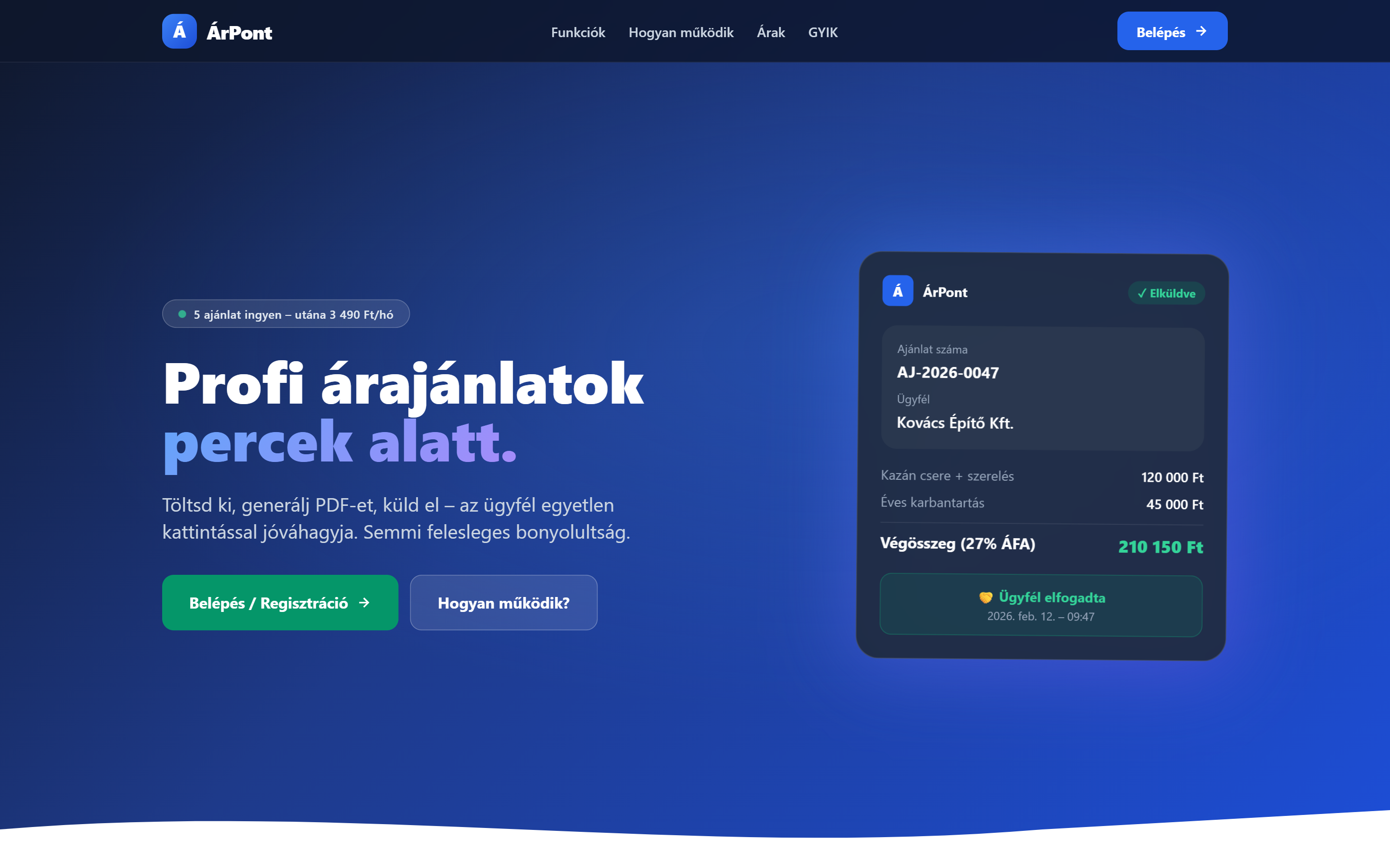 ÁrPont árajánlat készítő – előnézet
